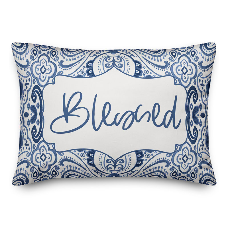 Paisley Outdoor Reversible Throw Pillow, Blue