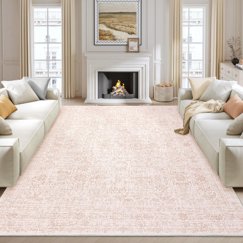 Rectangle Abstract Washable Area Rug, Pink, Rectangle 200 x 290 cm