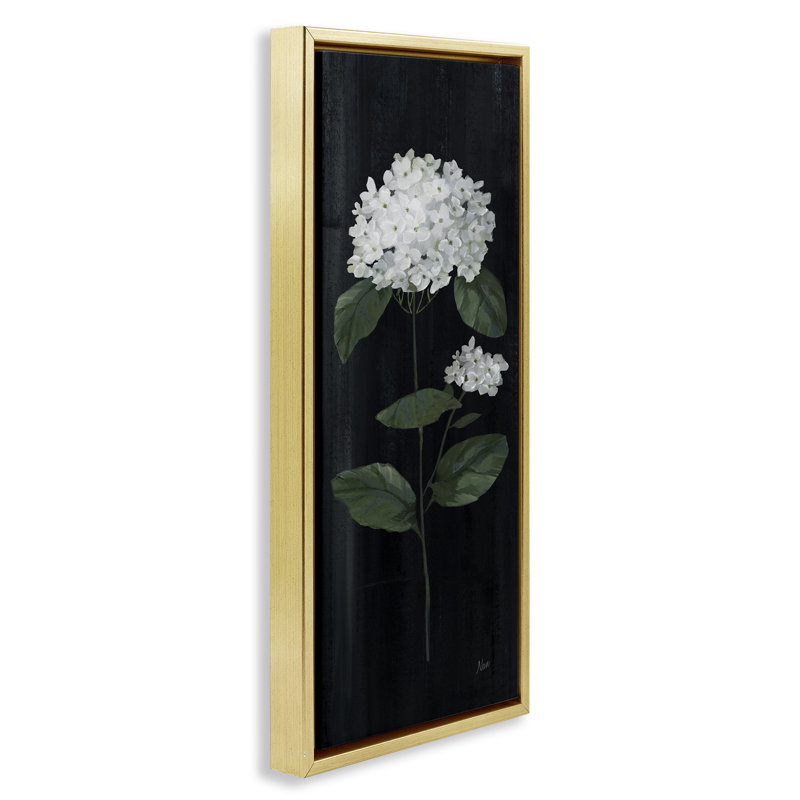 Fleur d'hortensia patinée, Cadre flottant métallique doré, H 31 po x l 15 po
