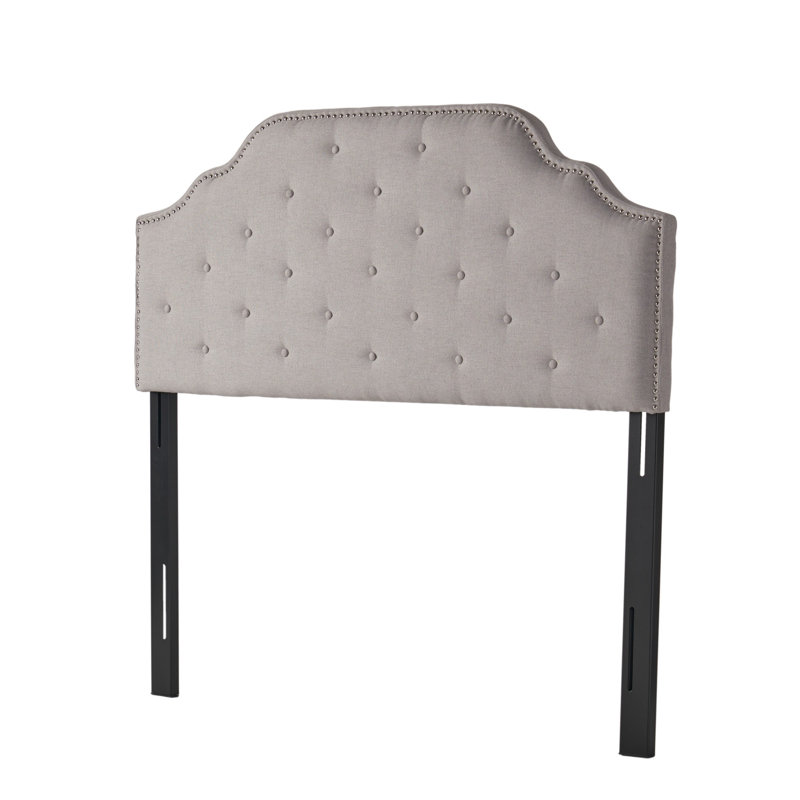 Button tufted design headboard with nailhead trim, Queen, Light Gray, Fabric