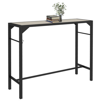 Rinard Outsunny 47" Outdoor Bar Table, Bar Height Patio Table with Built-In Bottle Opener and Steel Frame, Garden Table with Plastic Board Featuring Wood Grain Effect, Light Brown