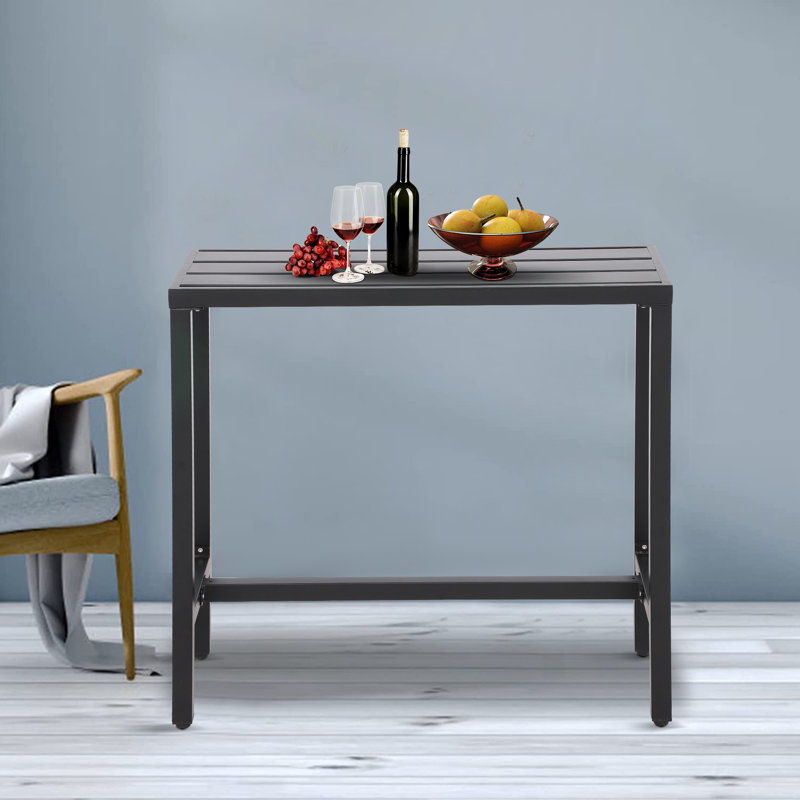 Counter Height 36.97'' Iron Bar Table, 15.6" W x 46.8" L, Black