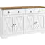 Buffet avec 2 tiroirs, armoires de rangement, 4 portes, tablettes réglables, buffet blanc, plateau en grain de bois