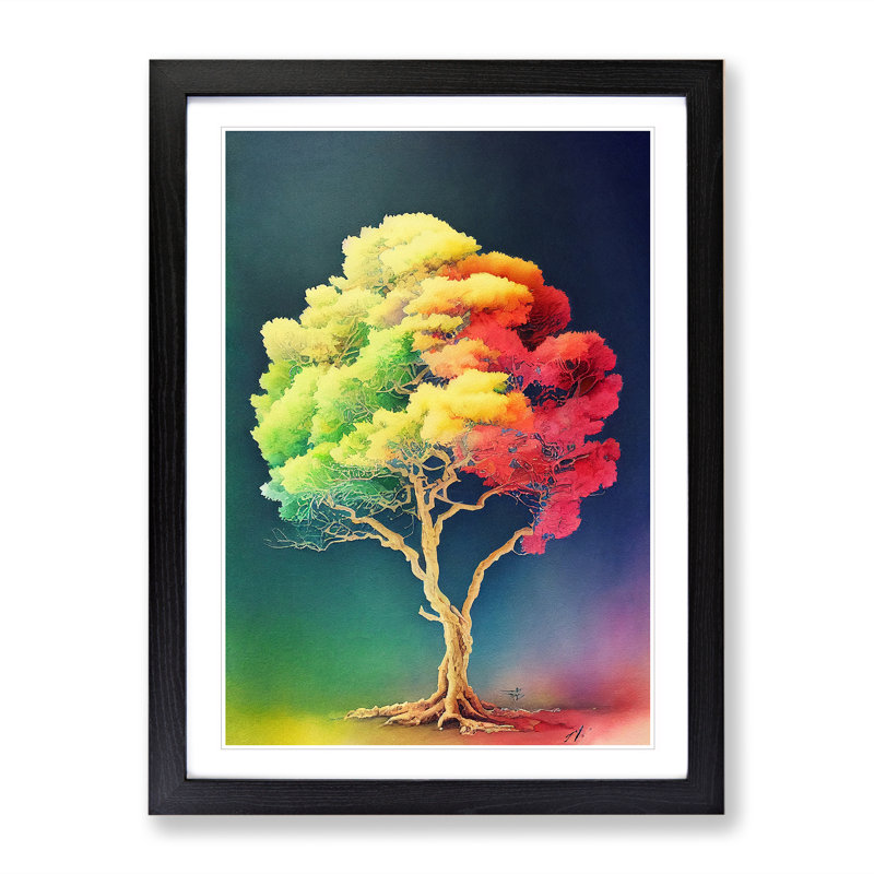 Lone Tree - Single Picture Frame Painting, 64cm H x 46cm W x 2cm D, Black