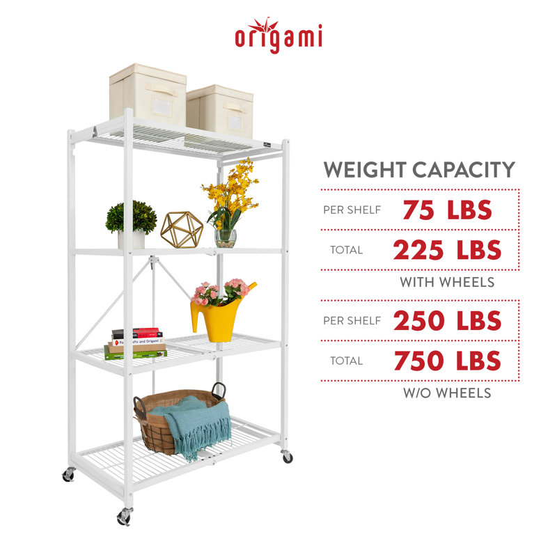  3-Pack R5-06W 4-Wheel 4-Shelf Folding Steel Wire Shelving Storage