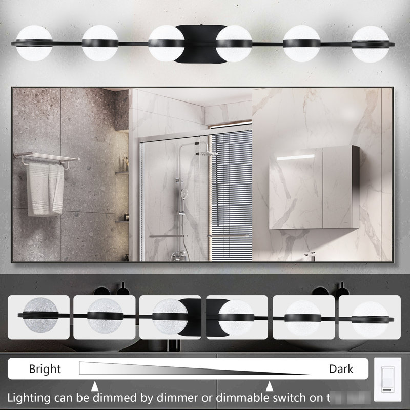 6 - Éclairage de meuble-lavabo noir, style moderne et simple, matériau en fer, brouillard, écoénergétique pour différentes pièces avec 6 lumières noires, économie, salle de bain, armoires de toilette, salle d'eau