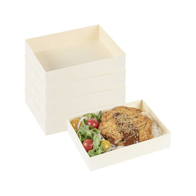 Restaurantware Wooden Bento Boxes 10 Pack of 6.4" x 4.7" Foldable Wooden Take Out Containers Sustainable Freezer-Safe Japanese Style Rectangular Lunch Boxes for Office, Camping, Sushi, Potluck
