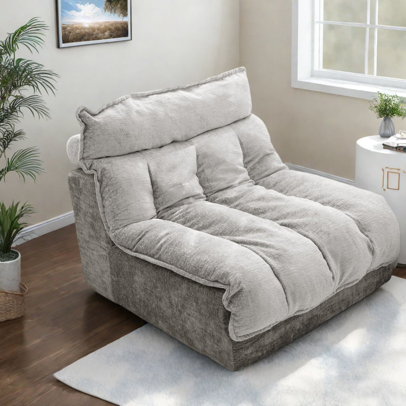 Canapé d'angle à compression, assise nuage en chenille grise moderne, 115 cm (45,28 po) pour la maison, Gris