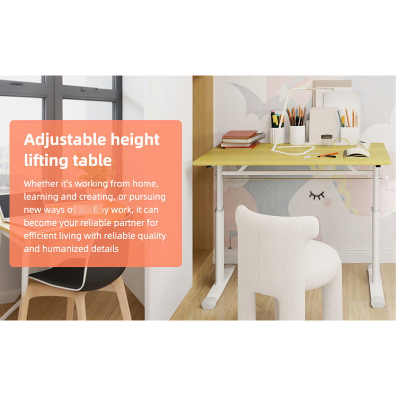 Hauteur - Bureau réglable pour et adultes, ajustement manuel, pieds de table blancs, matériau en fer et en bois, bon bureau à domicile avec support à double colonne, petits espaces d'étude