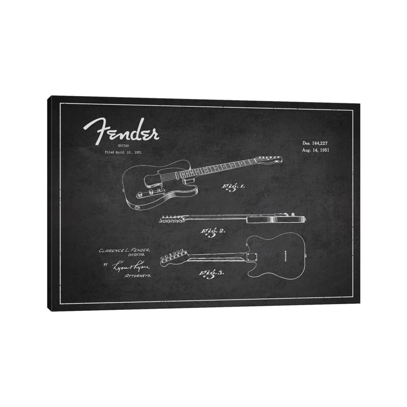 Fender Guitar Patent Blueprint - Wrapped Canvas Print, 66.04 cm H x 45.72 cm W x 3.175 cm D