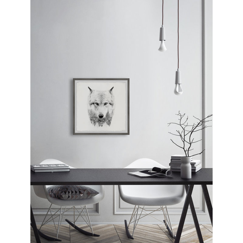 Loup blanc - photographie avec cadre photo, H 24 po x l 24 po x 1,5 po