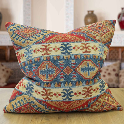 Geometric Blue and Red Throw Cushion