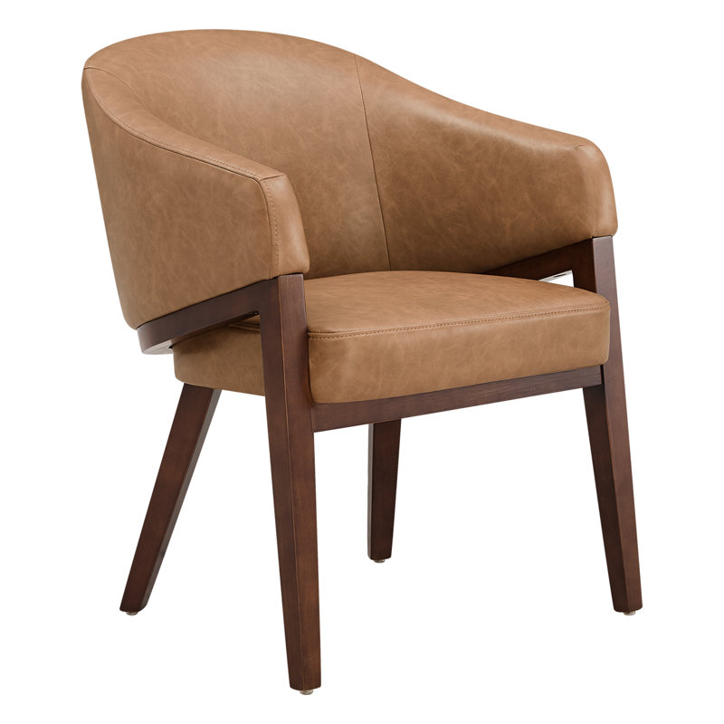 Chaise d'appoint moderne en cuir avec pieds en bois, Copley Camel