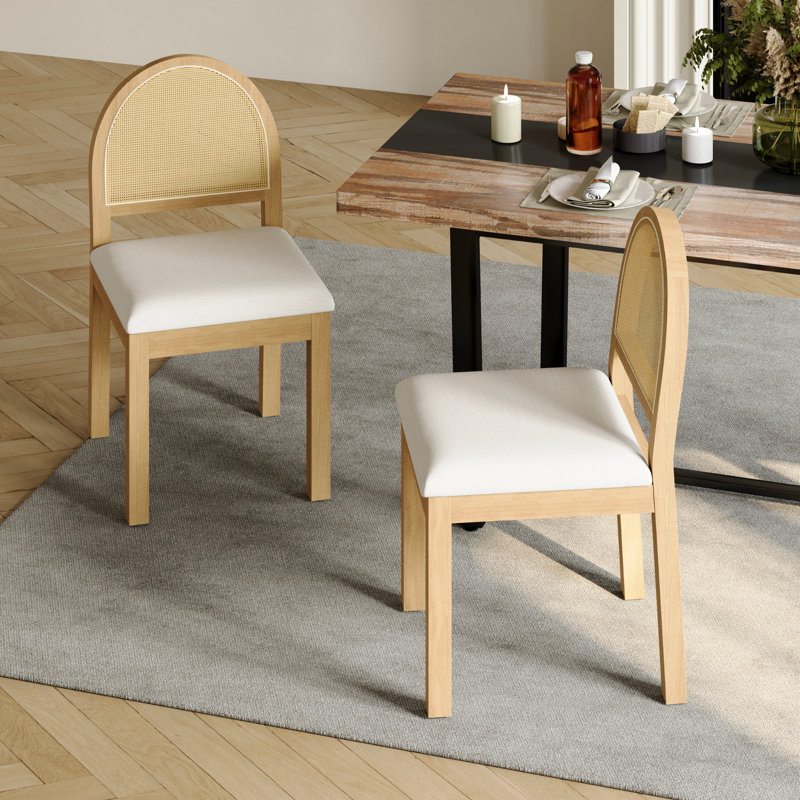 Ensemble de chaises de salle à manger style Mid-Century avec dossier en rotin tissé (ensemble de 2), Beige