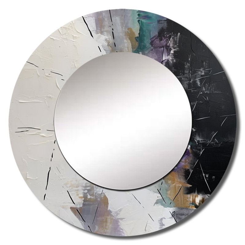 Quennel Purple Language Of Lines III - Geometric Decorative Wall Mirror, Modern Large Round Mirror, Printed Metal Art