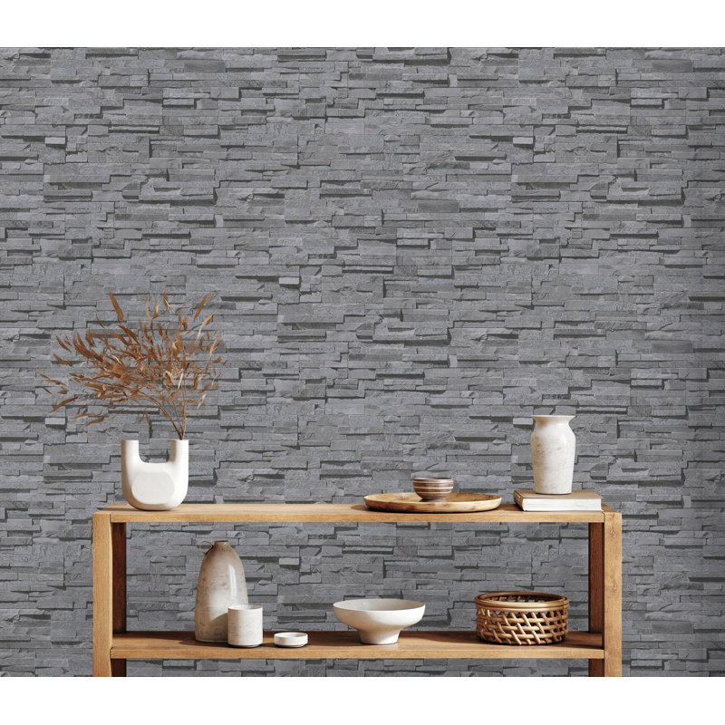 Rouleau de papier peint effet pierre de granit Bricks and More Collection, Gris foncé