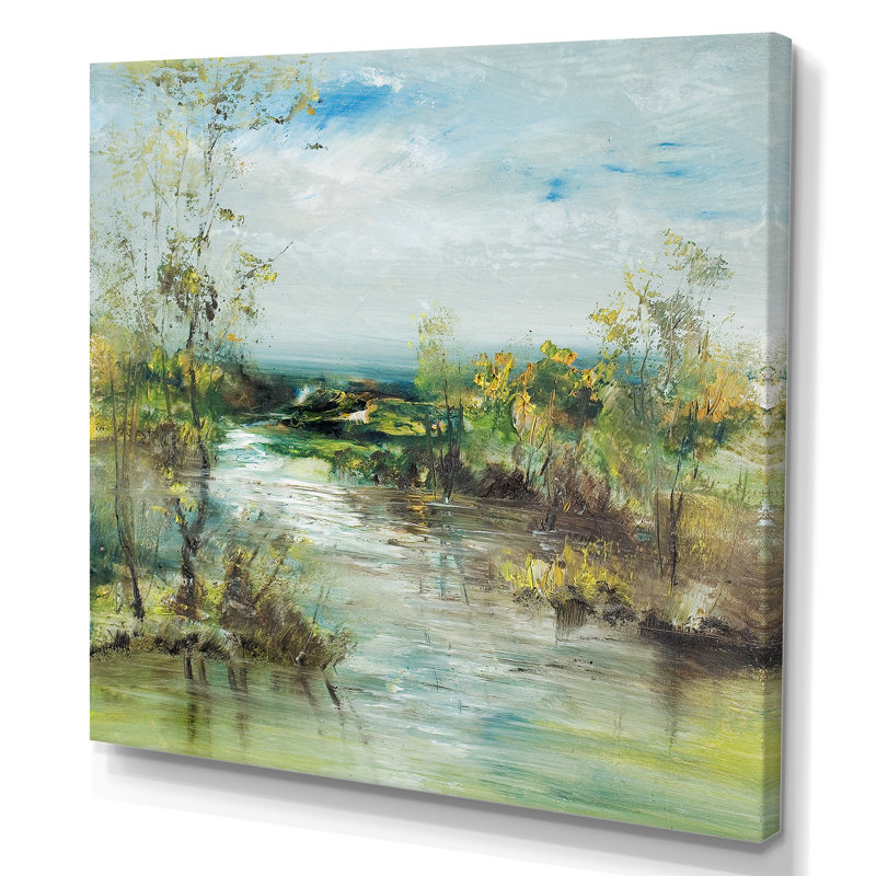Illustration de paysage de rivière d'hiver II - sur, H 16 po x l 16 po x P 1 po, Toile tendue