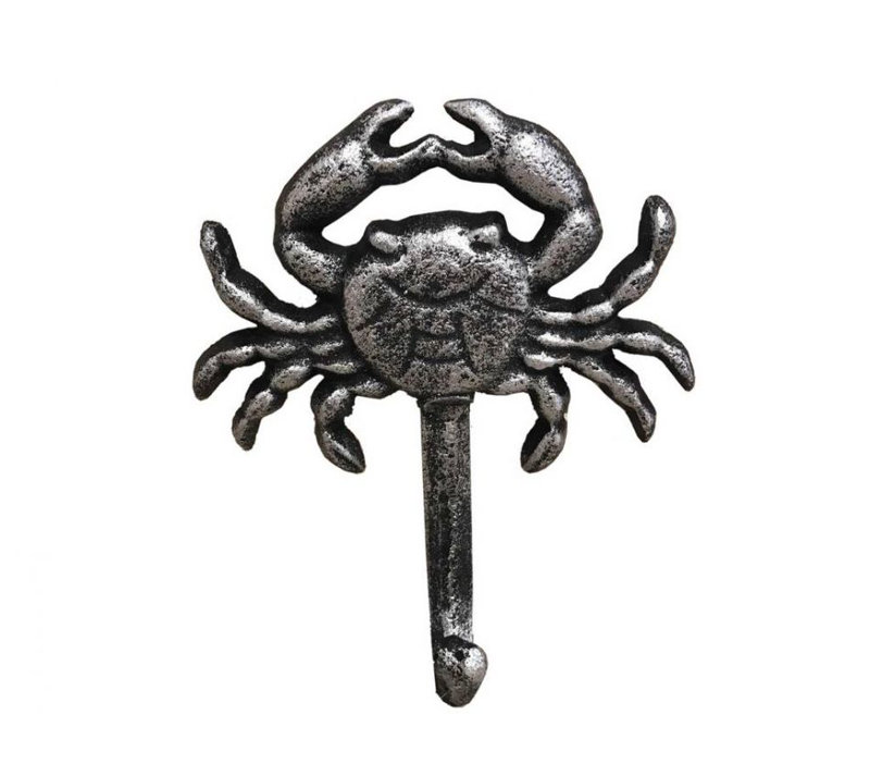 Crochet mural crabe Jonette, Argent rustique