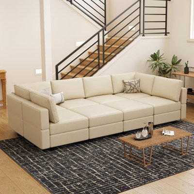 Ancram 8-Seats Large Faux Leather Sofa Bed Storage Couch Convertible Memory Foam Modular Sofa Sectional Sofa Sleeper For Livingroom Bedroom