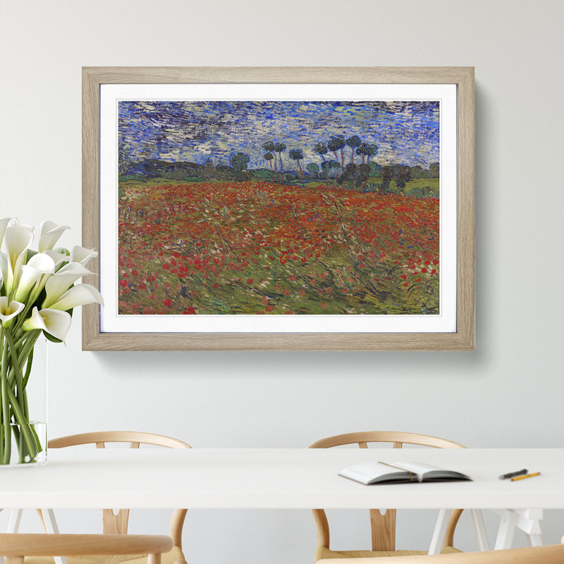 Poppy Field by Vincent Van Gogh - Framed Print, 27cm H x 36cm W x 2cm D, Oak Framed