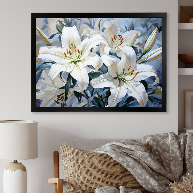 «Lilies Blossoms In Bloom VI», reproduction sur toile, Cadre simple noir, H 16 po x l 32 po x P 1 po
