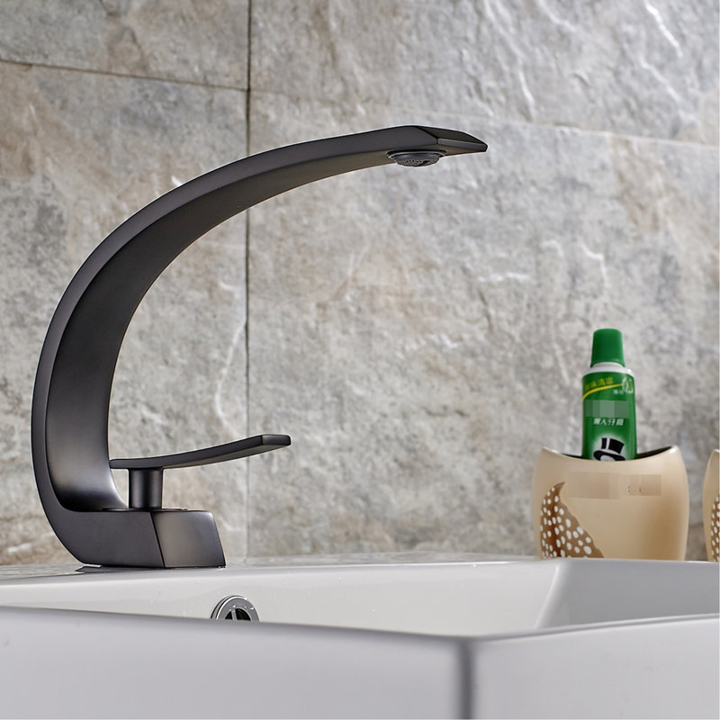 Contemporary Vanity Bathroom Faucet - Black, Ceramic Filler Installed Matte Black Tap To Fingerprint, Single Handle, Black