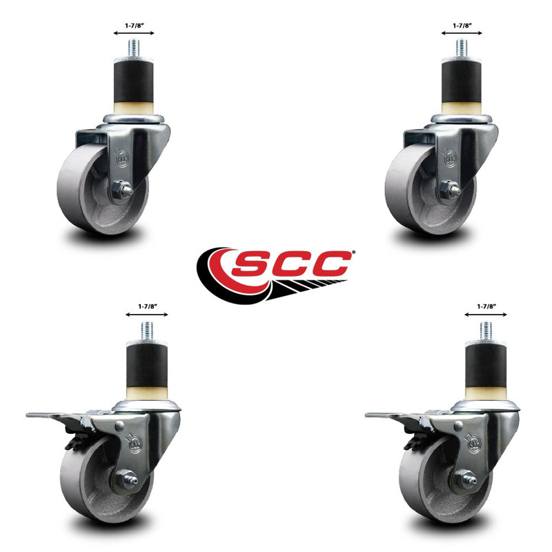 Semi Steel Swivel 1-7/8 Inch Expanding Stem Caster Set 2 Total Lock Brakes