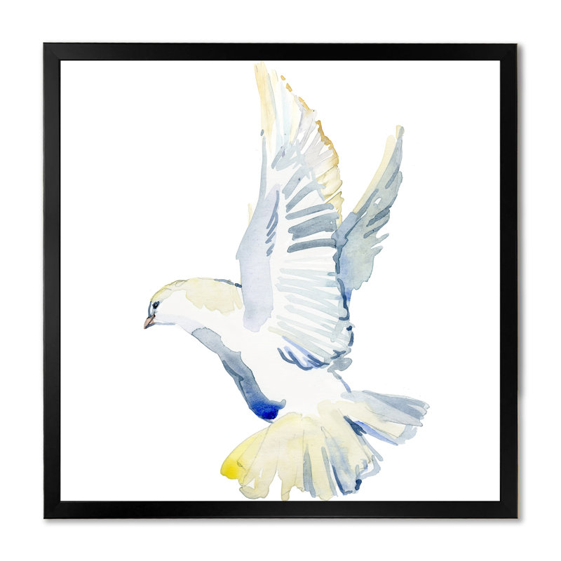 Colombe blanche en vol, Impression noire sur toile encadrée, H 16 po x l 16 po x P 1 po
