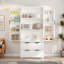 Rangement de garde-manger de style campagnard avec 2 grands tiroirs, 8 étagères à épices, des tablettes réglables et un motif à rayures unique-2130786603