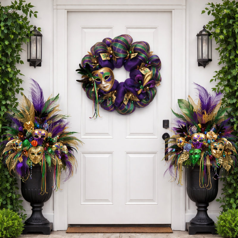 Couronne de masque Mardi Gras avec fleur de lis 28 pouces