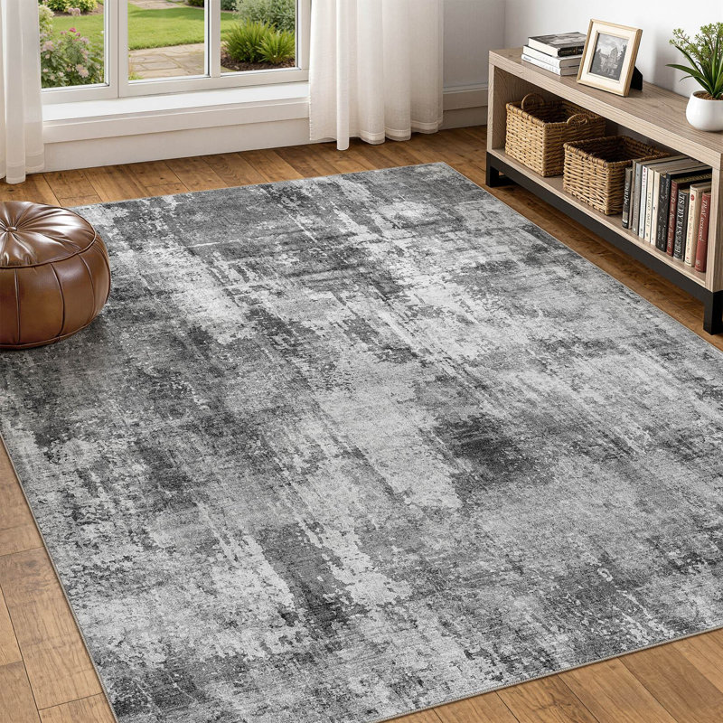 Washable Retro Abstract Rug, Stain Resistant Carpet for High Traffic Areas, Rectangle 6' x 9'