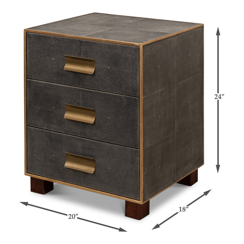 Shagreen 3 - Drawer Solid Wood Nightstand, Antique Gray