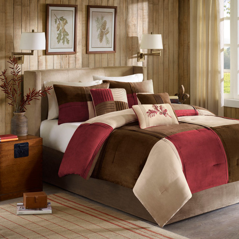 Florentino 7-Piece Microsuede Comforter Set, Red, King Comforter + 6 Additional Pieces