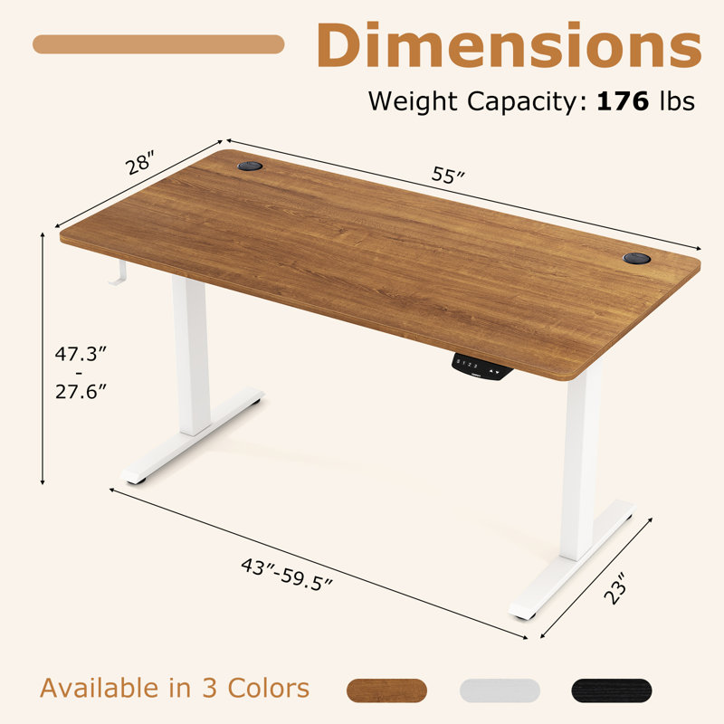Bureau debout à hauteur ajustable Studley, H 47,3 po x l 55 po x P 28 po, Naturel / blanc