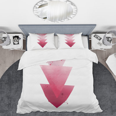 Composition géométrique abstraite de triangles rouges - ensemble de housse de couette moderne - microfibre de polyester
