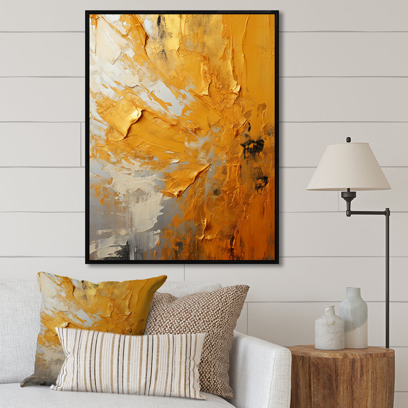 «Sunset Meadow Golden Landscape II», reproduction, H 44 po x l 34 po x P 1,5 po, Cadre flottant noir