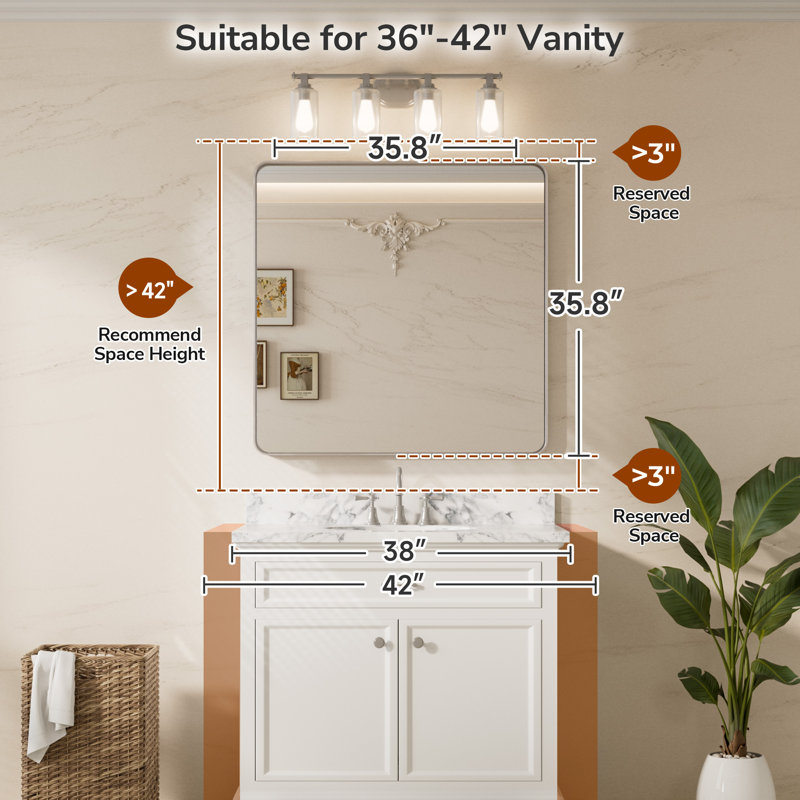 Miroir d'appoint Tyro, Argent, 36 po x 36 po, Square
