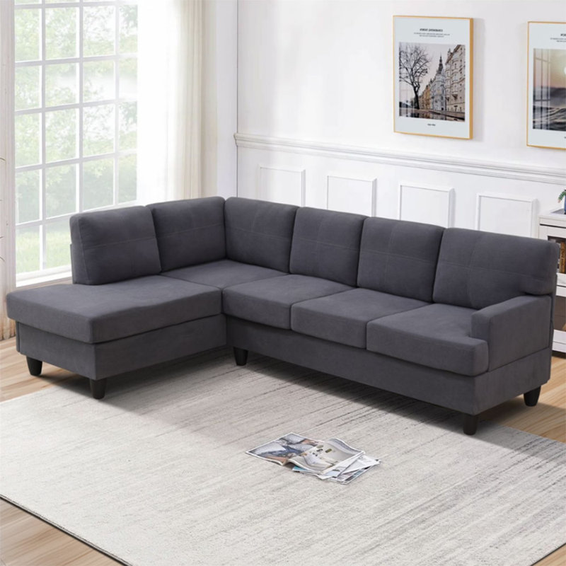 2-Piece Breathable Fluffy Fabric Sectional Sofa, Dark Gray