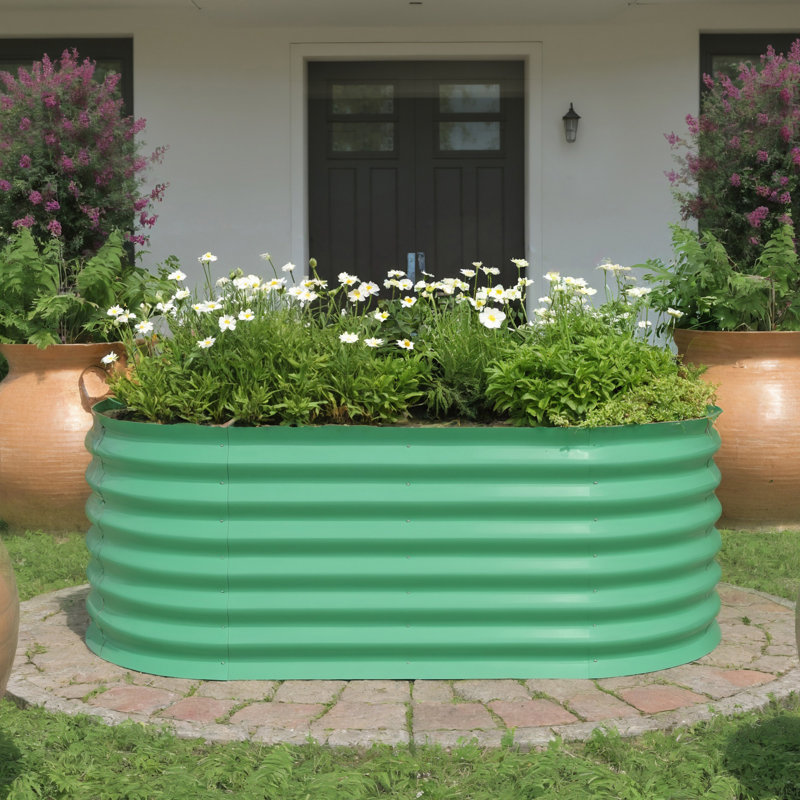 Lit de jardin surélevé ovale en métal galvanisé - Boîte à fleurs pour légumes et fleurs, Vert