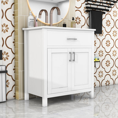 Storage Bathroom Vanity with Ceramic Sink and 2-Door Cabient