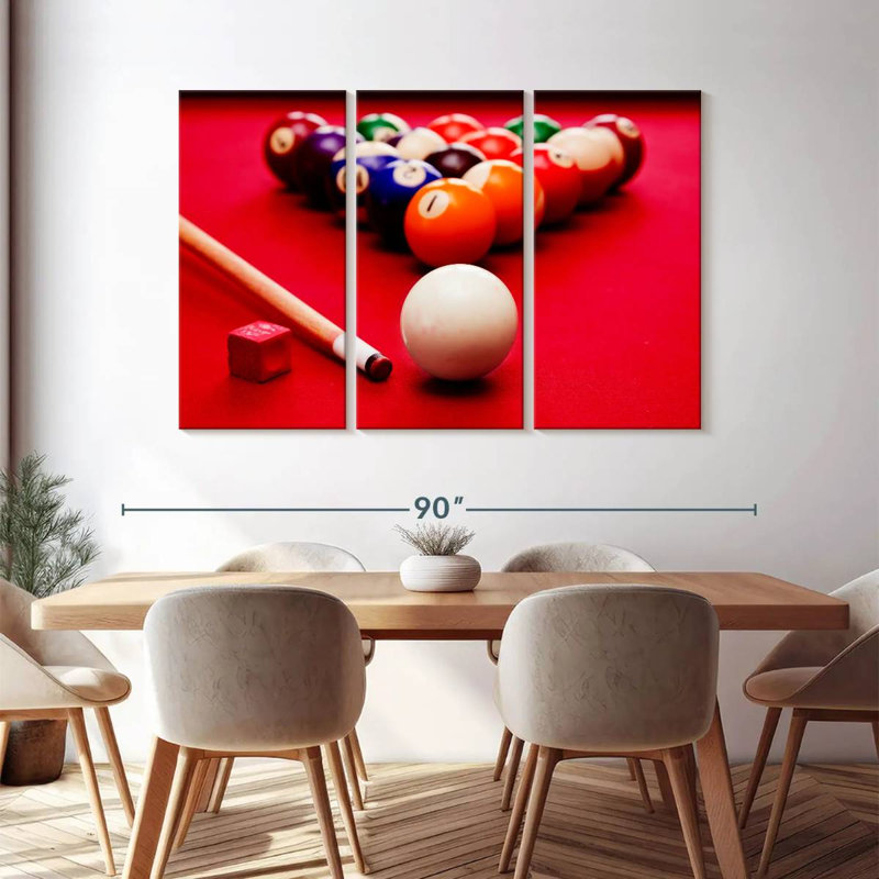 «Table de billard», 3 pièces sur toile, H 48 po x l 74 po x P 1,25 po