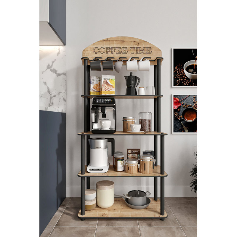 Support à café moderne en chêne 27,2 po x 55,1 po x 13,4 po | 100% panneau de fibres à densité moyenne avec pieds en kraft comprimé | Finition brune élégante, parfaite pour les espaces industriels et contemporains, design durable et élégant pour la maison ou le bureau