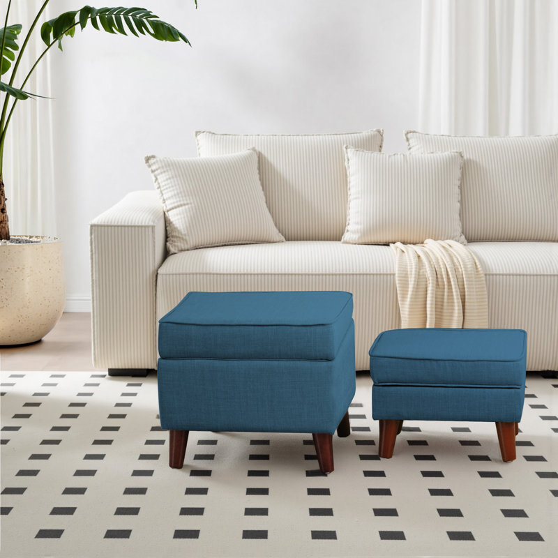 Alvena 18.5" Wide Rectangle Storage Ottoman With Tray Tops, Blue