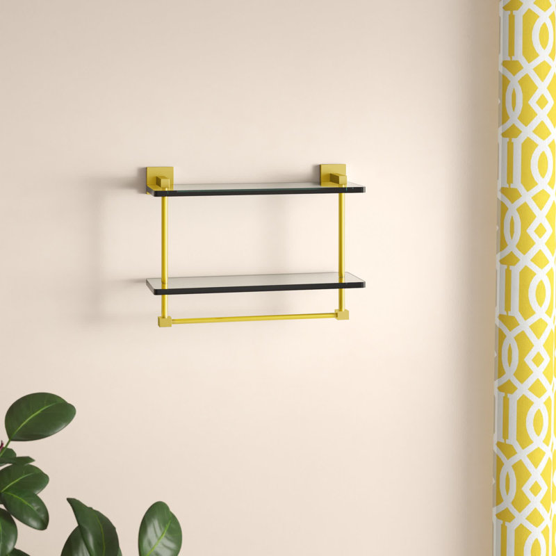 Haranu 2 Piece Tiered Shelf with Towel Bar, Polished Brass, 11.7" H x 16" W x 5.7" D