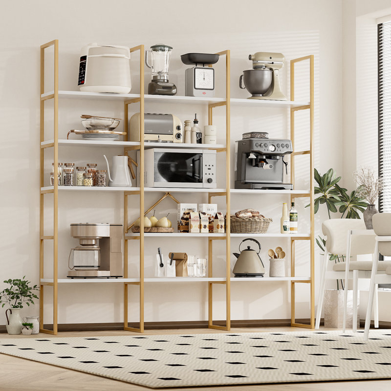 71 Inches Triple 5 Tier Book Shelf, Industrial Large Bookcase With Storage Cabinet Sturdy Metal Frame, Freestanding Display Shelving Unit