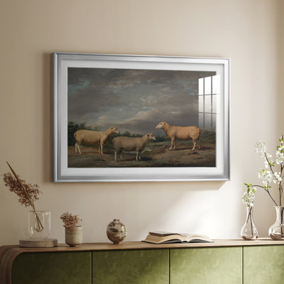 Three Sheep in a Landscape-James Ward-Framed Print with Mat and glass-c. early 19th Century