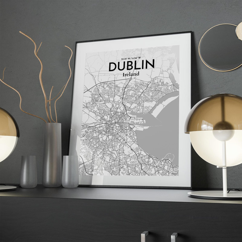 Dublin City Map In Tones - No Frame Print, 24cm H x 18cm W x 0.05cm D