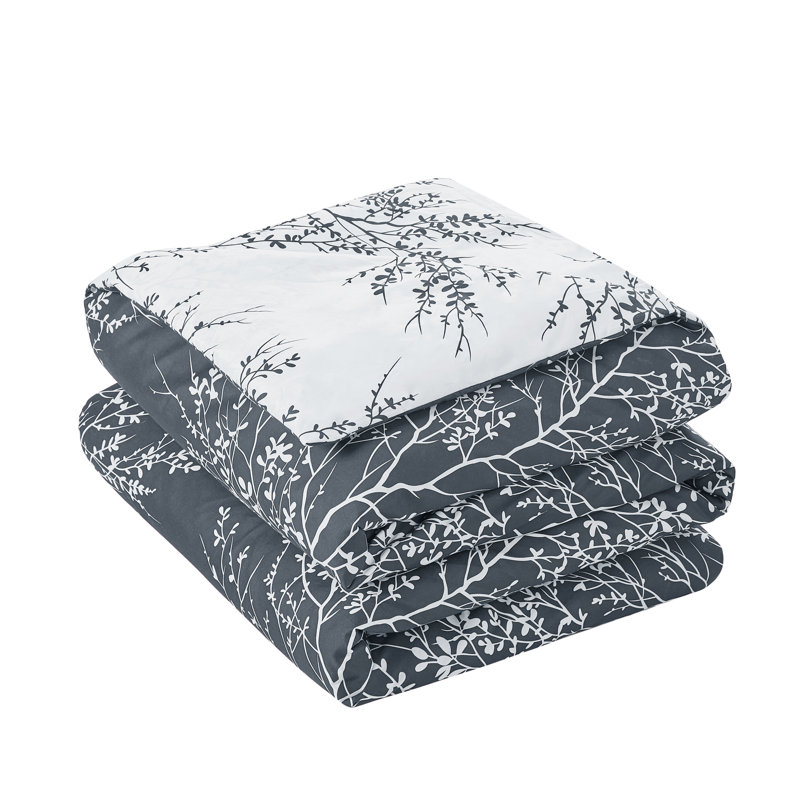 Foliage Reversible Comforter Set, Gray/White, King Comforter Set + 5 Additional Pieces