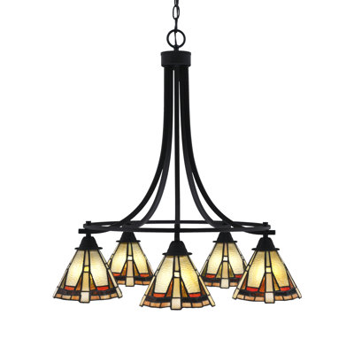 Lustre 5 lumières Paramount présenté dans une finition noire mate avec verre Zion 7 "