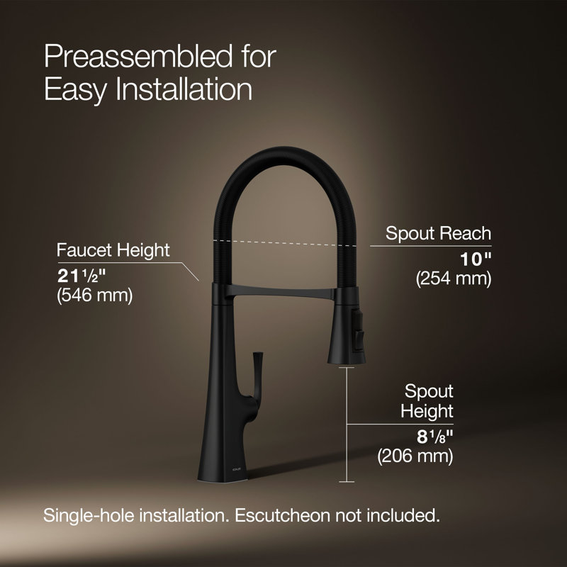 Graze Single Handle Kitchen Faucet with 21-9/16" Spout, Matte Black